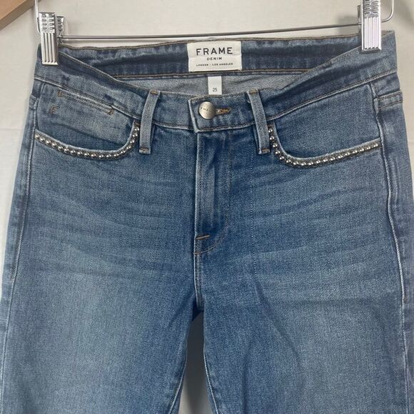 Frame Denim Anstee Studded Straight Leg Jeans Sz 25 - Picture 8 of 14